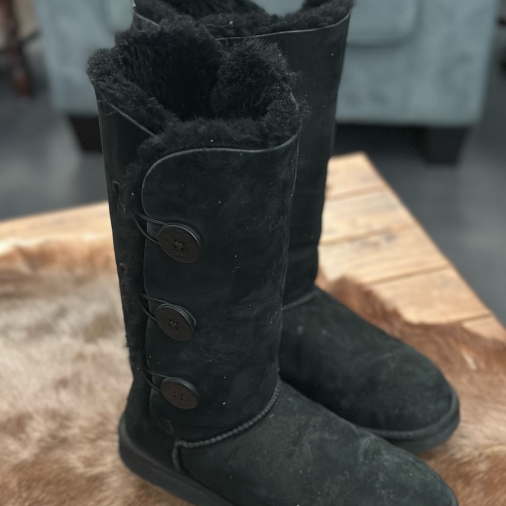 UGG Black Women's Winter Boots with Button Detail
